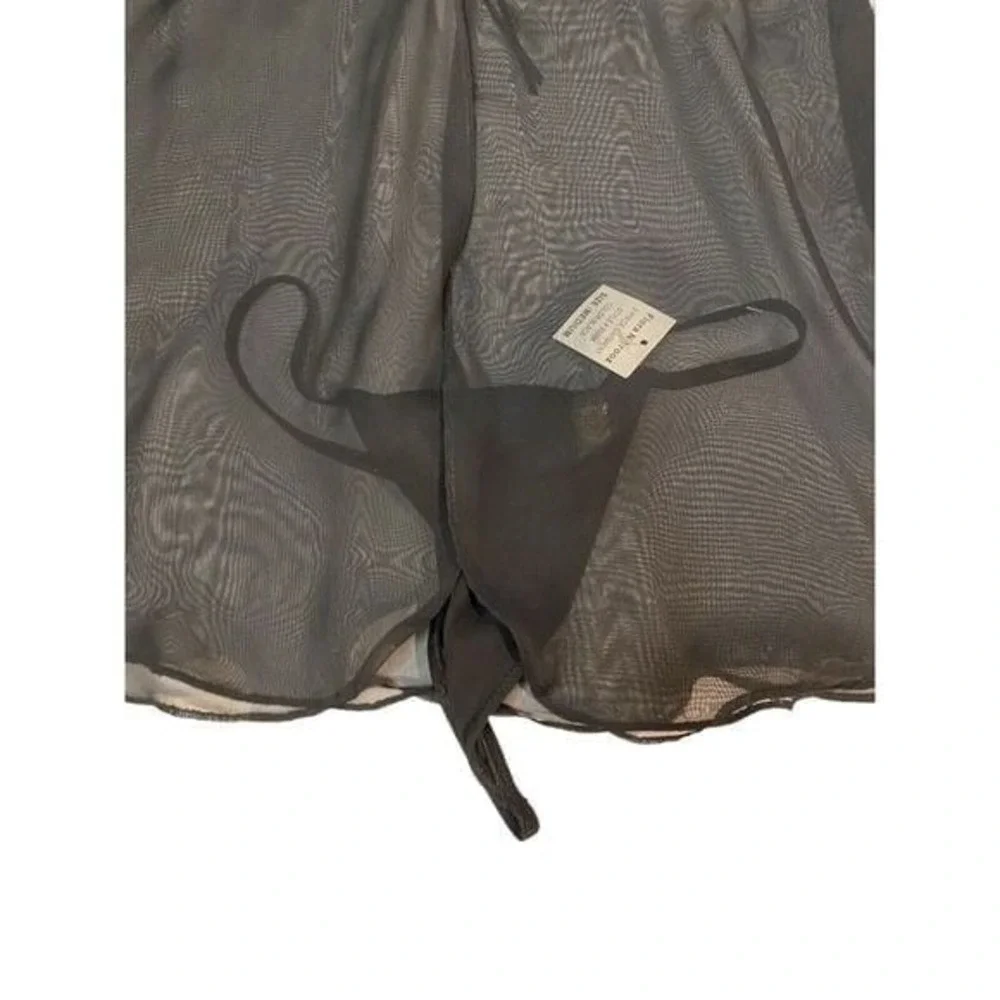 Black‎ Sheer Embroidered Bodice Open Front Teddy Slip Mini Dress Size Small